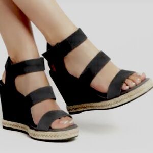 Balenciaga rope track suede leather wedge sandals.